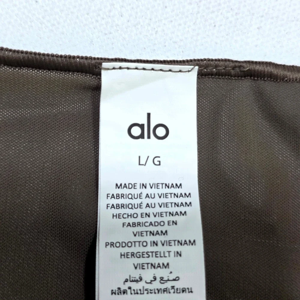 Alo Yoga Mesh Long Sleeve Crop Top Womens Large Brown Sheer Activewear Layering